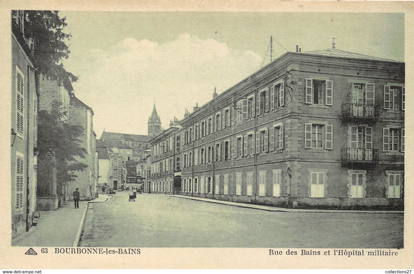 52-BOURBONNE-LES-BAINS- RUE DES BAINS ET L'HÔPITAL MILITAIRE - Bourbonne Les Bains