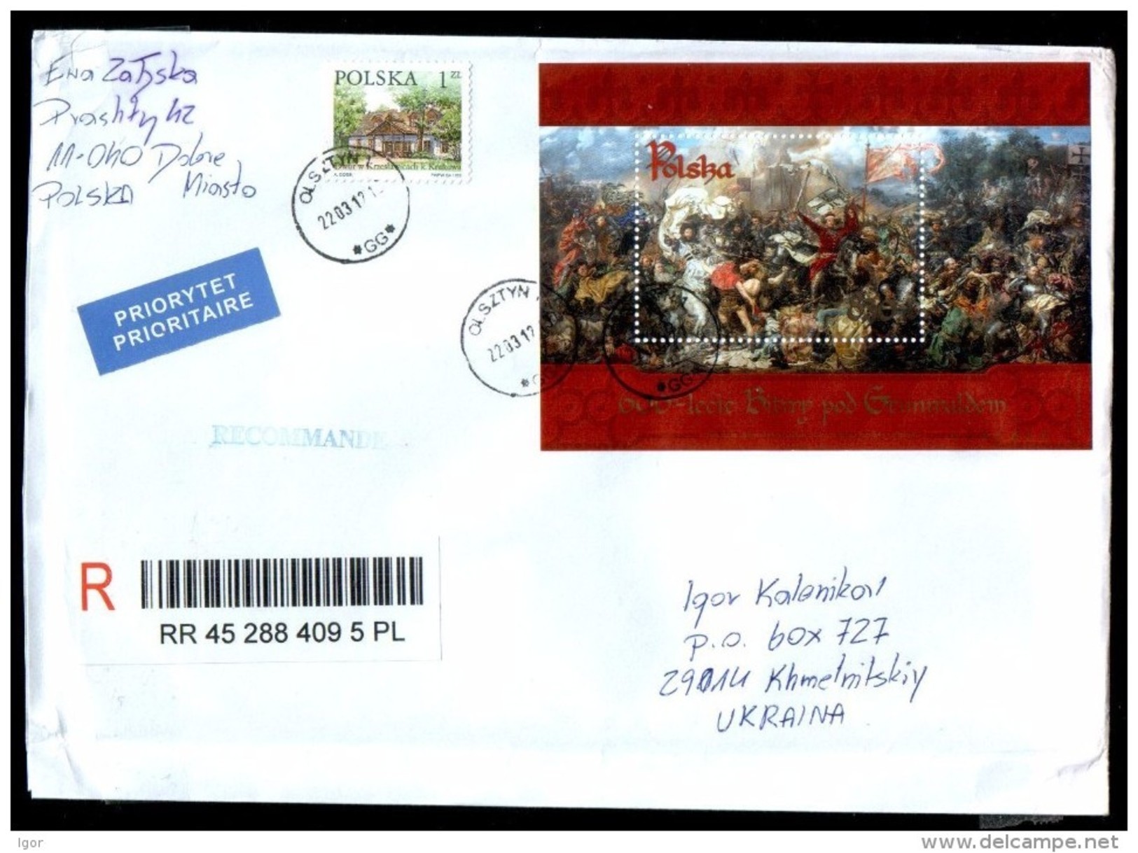 POLAND Polska R-cover, Block Battle Of Grunwald, Knights, Archers, Cossacks - Briefe U. Dokumente