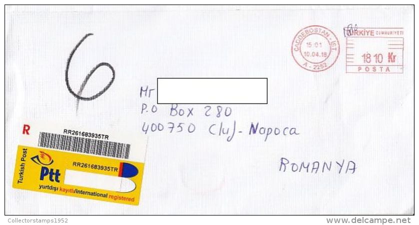 6729FM- AMOUNT 18.10, CADDEBOSTAN, RED MACHINE STAMPS ON REGISTERED COVER, 2018, TURKEY - Covers & Documents