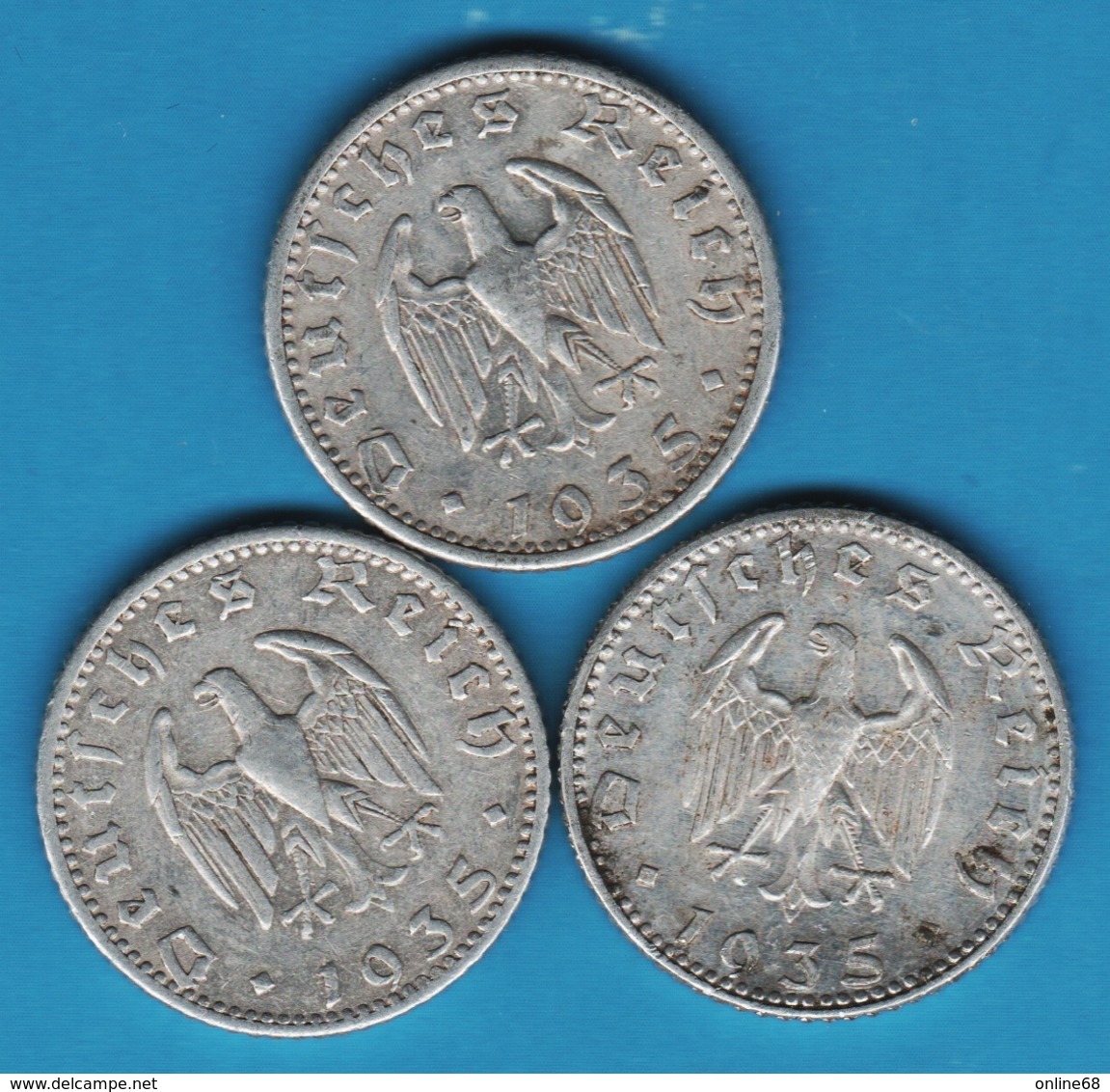 DEUTSCHES REICH LOT 3 X 50 REICHSPFENNIG 1935 A+D+G  KM# 87 - 50 Reichspfennig