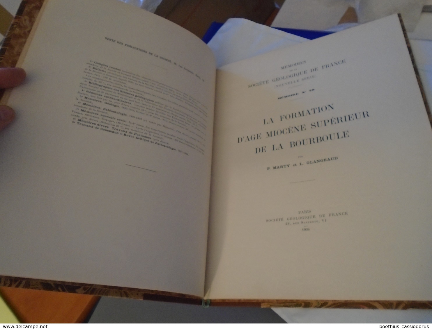 LA FORMATION D'ÂGE MIOCENE SUPERIEUR DE LA BOURBOULE  1936  P. MARTY L. GLANGEAUD