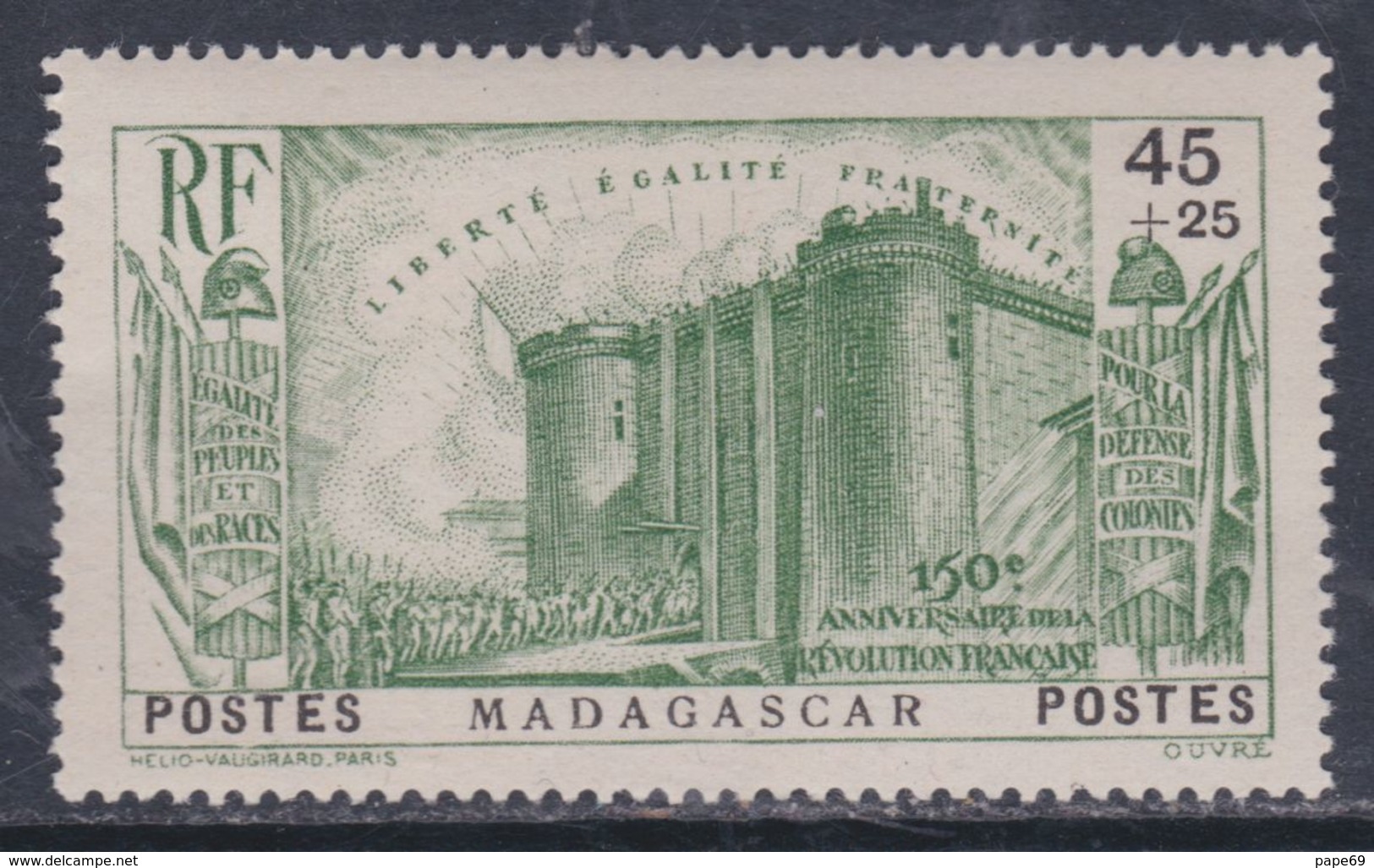 Madagascar N° 209 X Partie De Série 150ème Anniversaire De La Révolution, 45 C.+25 C. Vert Trace De  Charnière Sinon TB - Unused Stamps