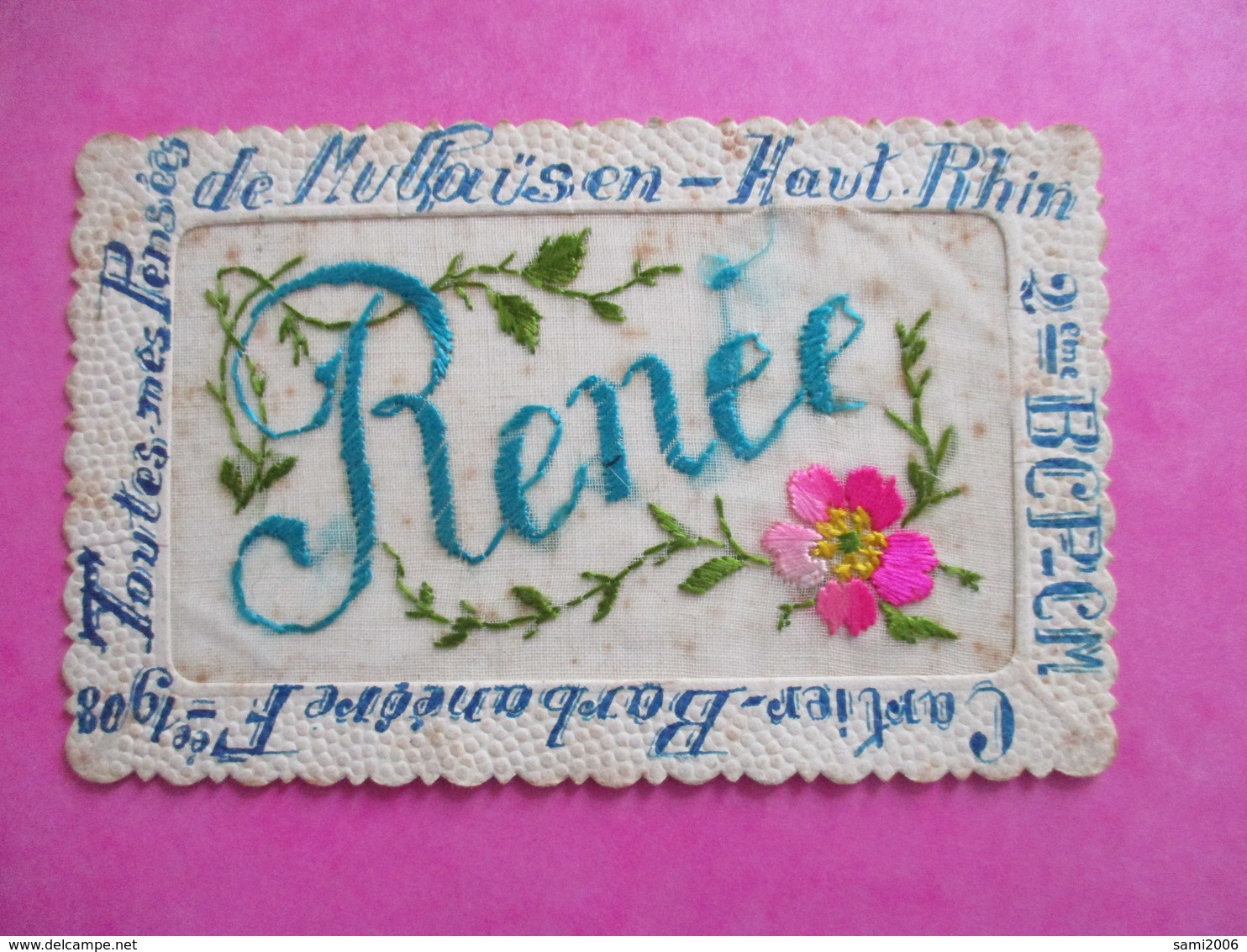 CPA FANTAISIE BRODEE PRENOM RENEE MULHAUSEN - Embroidered