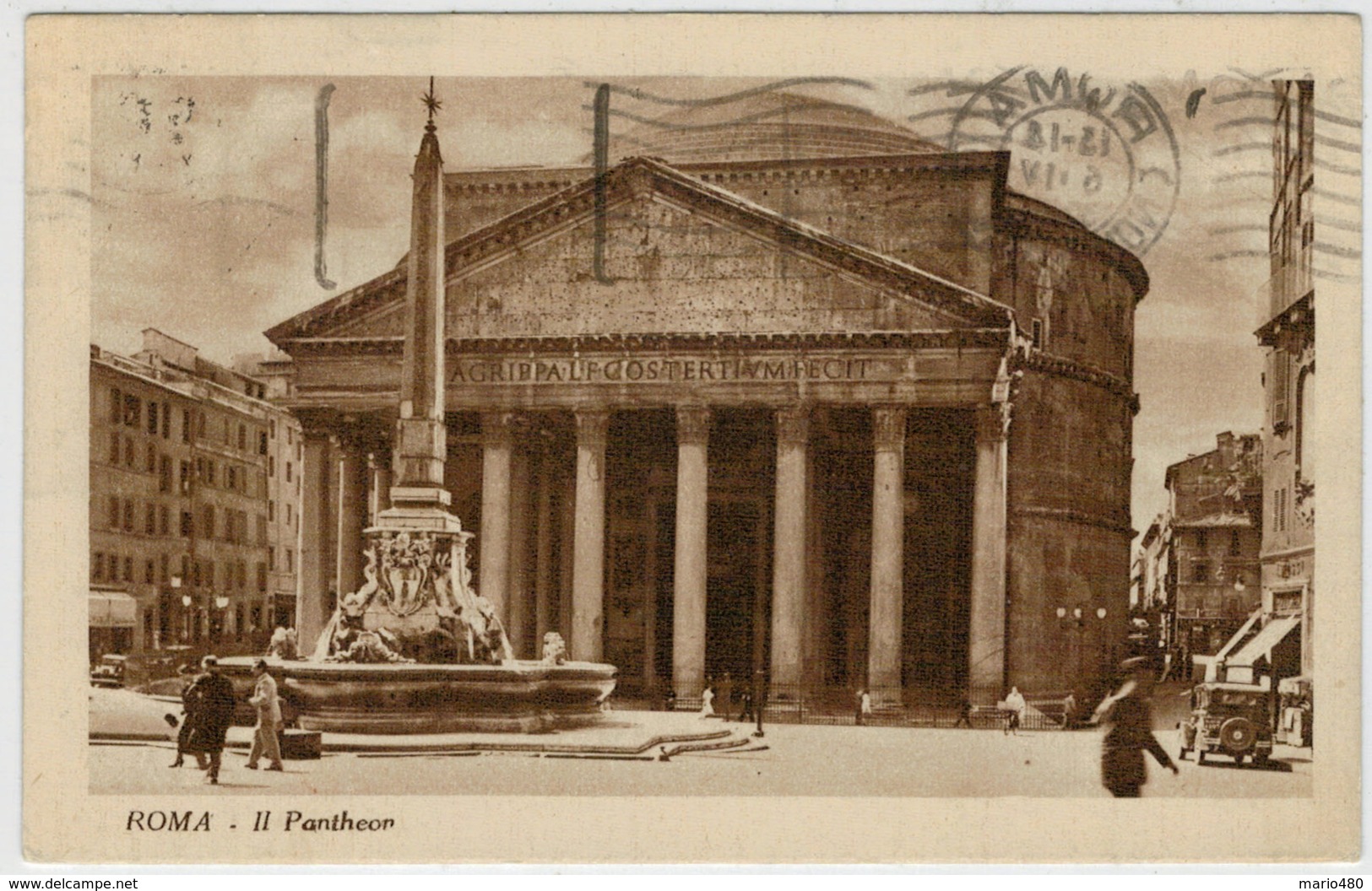 C.P.  PICCOLA   ROMA   IL  PANTHEON    2 SCAN    1938  (TARGHETTA)  (VIAGGIATA) - Pantheon