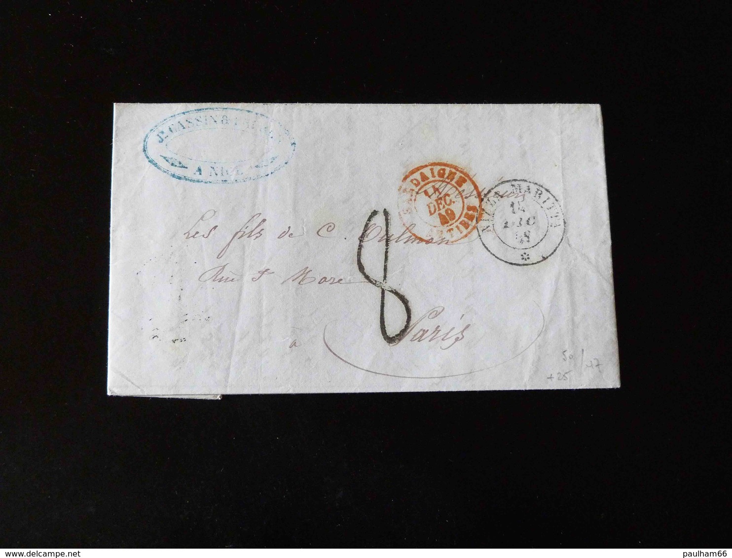 LETTRE DE NICE POUR PARIS - CACHET SARDAIGNE ANTIBES ROUGE  -  1849  - - 1849-1876: Période Classique