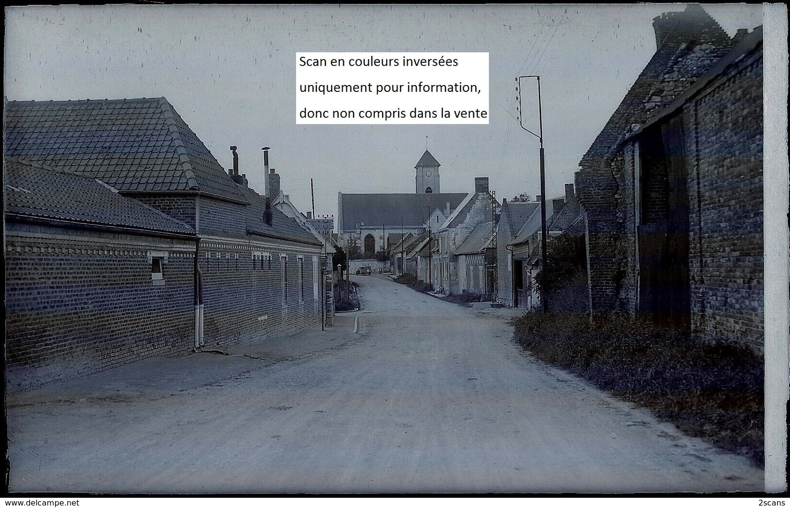 Dépt 80 - MÉZIÈRES-EN-SANTERRE - PLAQUE De VERRE (négatif Photo Noir & Blanc, Cliché R.Lelong) - Rue De La Ville, Église - Autres & Non Classés