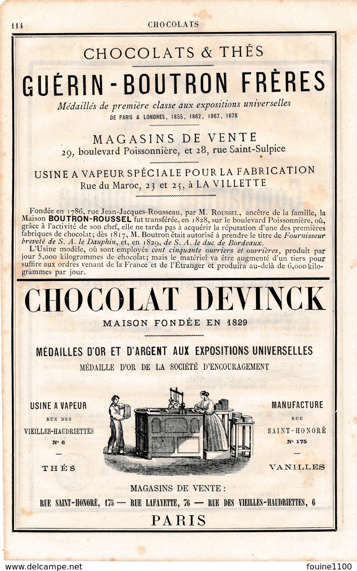 PUB 1881 Chocolats Guérin Boutron Frères Chocolat Devinck Compagnie Coloniale Pour La Fabrication Du Chocolats - 1800 – 1899