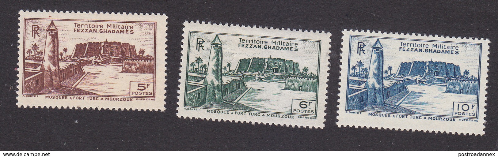 Fezzan, Scott #1N8-1N10, Mint Hinged, Scenes Of Fezzan, Issued 1946 - Ongebruikt