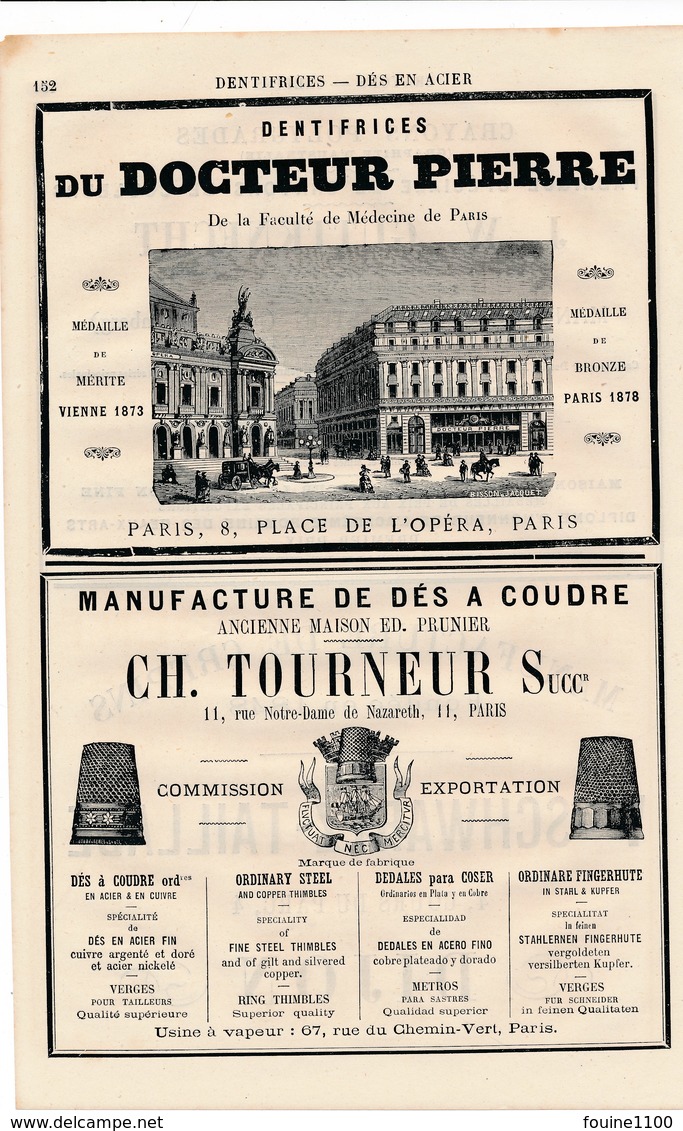 PUB 1881 Dentifrice Docteur Pierre Manufacture De Dés à Coudre Tourneur Crayons Guttknecht STEIN Schwartz Taillade DIJON - 1800 – 1899