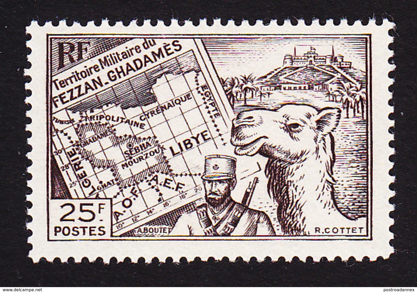 Fezzan, Scott #1N13, Mint Never Hinged, Map, Soldier, Camel, Issued 1946 - Unused Stamps