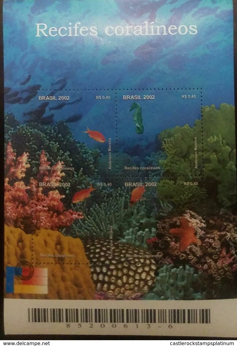 O) 2002 BRAZIL.FISHES-CORAL REEFS, PHILAKOREA 2002 WOLRD STAMPS EXHIBITION SEOUL BARCODE IN SEPARATED SHEET MARGIN BY A - Neufs