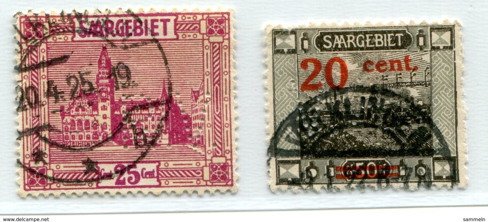 4101 - SAARGEBIET - Mi.Nr. 74 + 89 Mit Perfin R.V. - Normal Und Spiegelverkehrt - Altri & Non Classificati