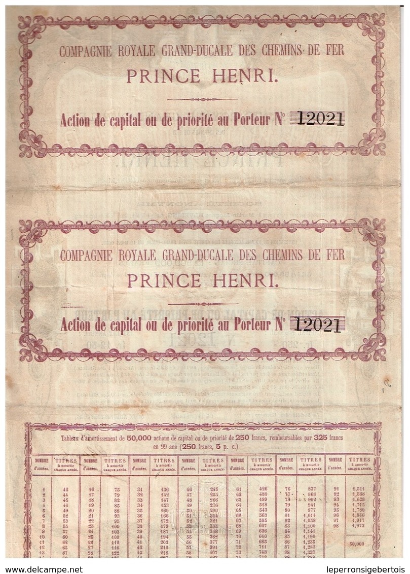 Action Ancienne - Compagnie Royale Grand-Ducale Des Chemins De Fer Prince Henri - Titre De 1873 - F/-VF - Déco - Chemin De Fer & Tramway