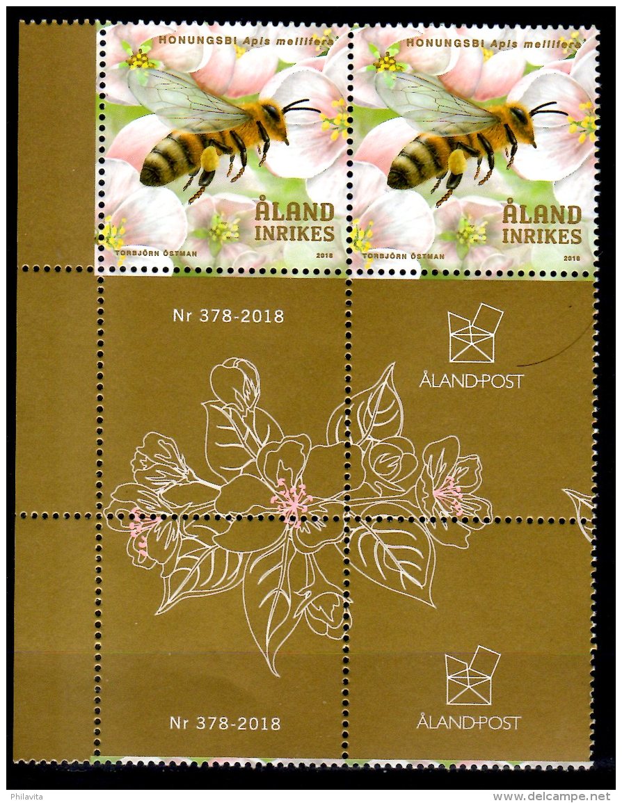 2018 Aaland - Aaland Bees -2v  Pair With Sheetlet Gutter Coupons - MNH** MiNr. 455 (rg) - Abeilles