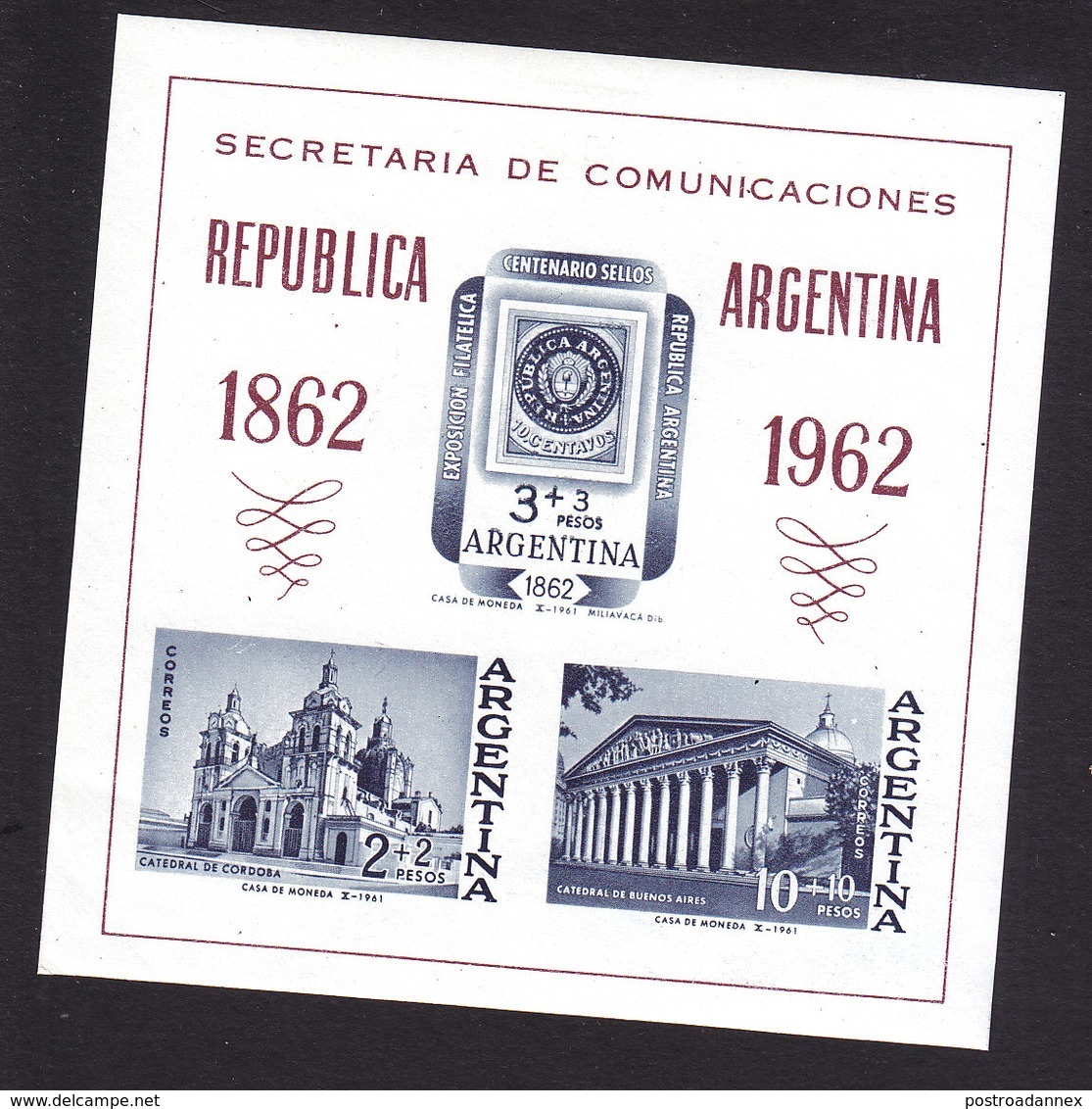 Argentina, Scott #B37a, Mint Never Hinged, 1962 Int'l Stamp Exhibition, Issued 1961 - Unused Stamps