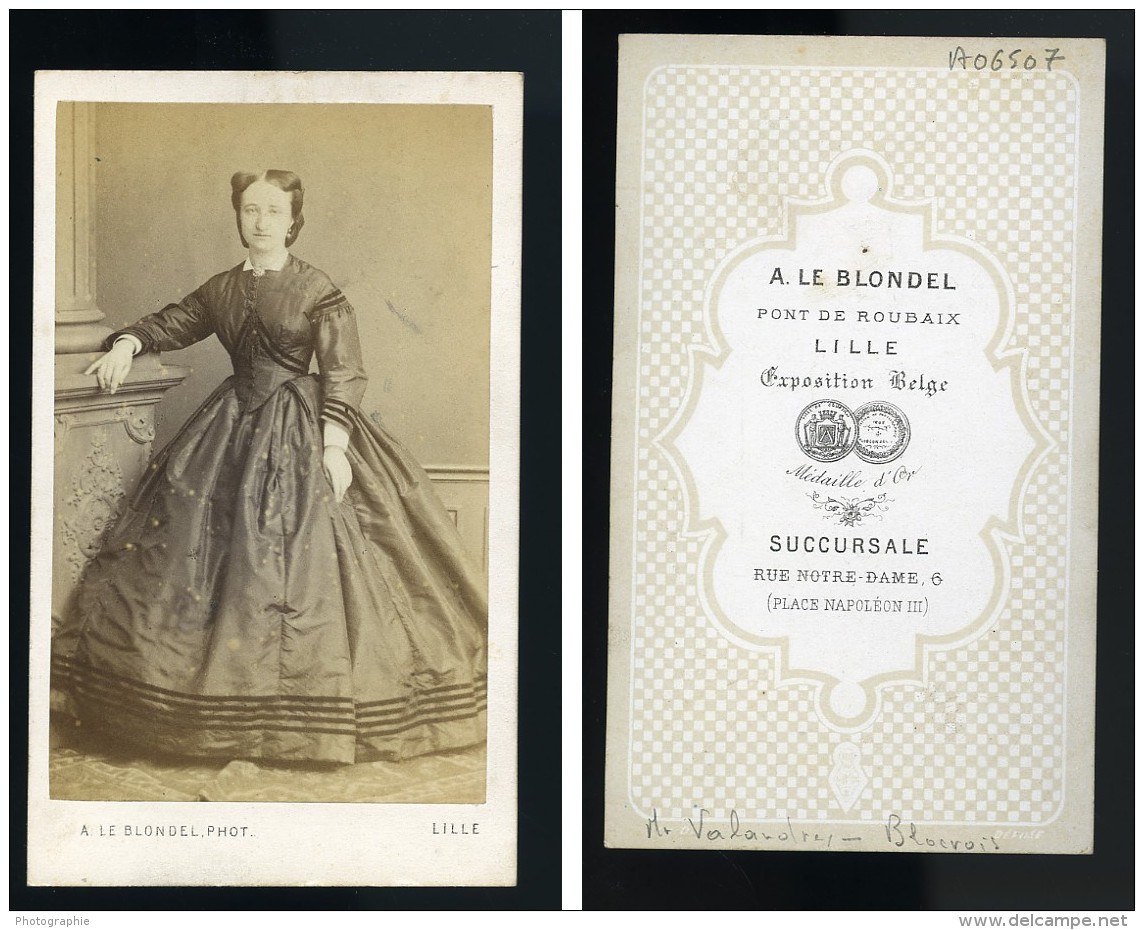 France Lille Mme Valandrey Femme Mode Second Empire Ancienne Photo CDV Leblondel 1865 - Old (before 1900)