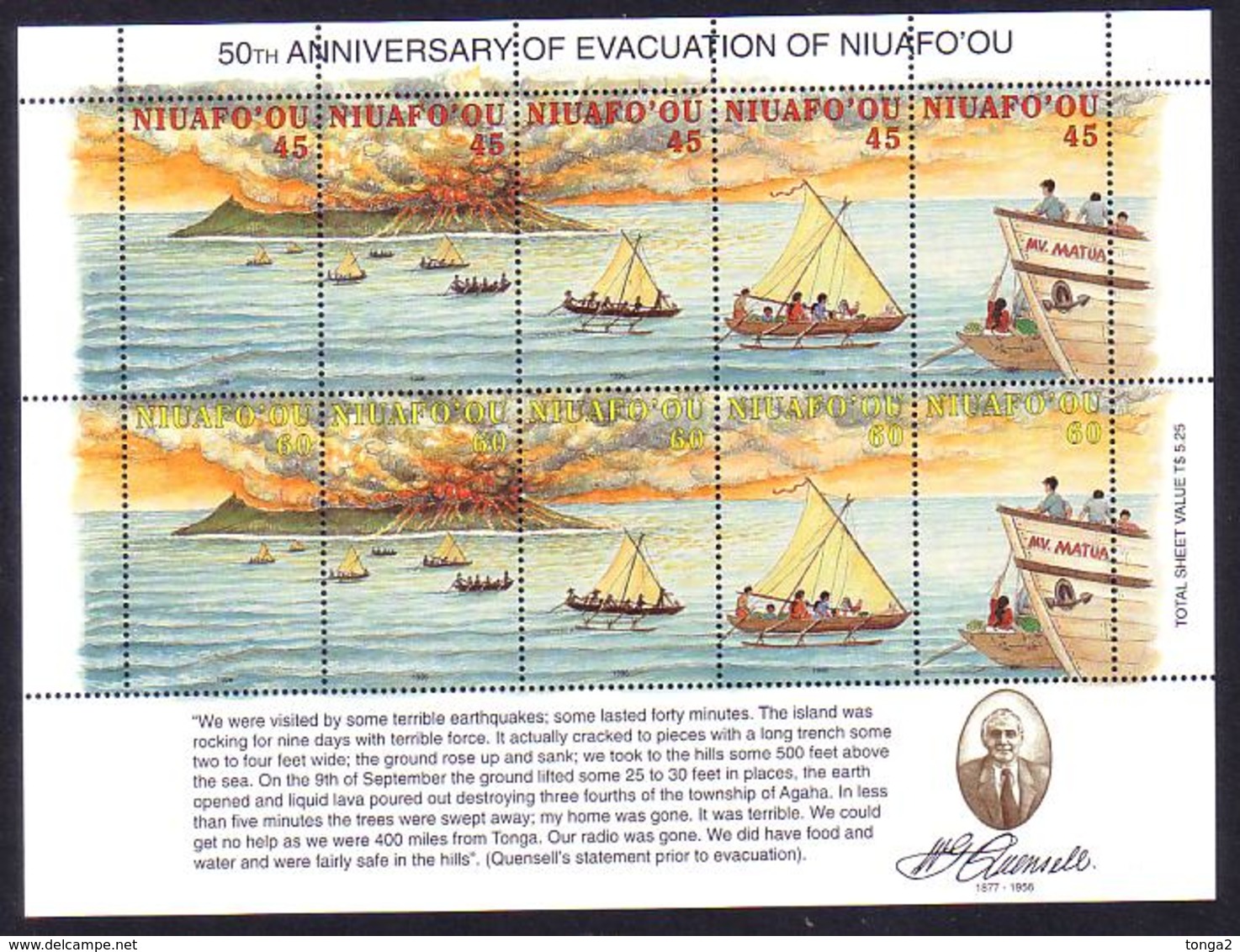 Tonga Niuafoou 1996 MNH MS Of 10 - Shows Volcano Eruption - Volcanos