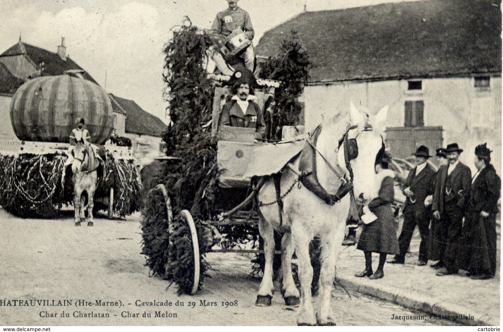 Dépt 52 - CHÂTEAUVILLAIN - Cavalcacade Du 29 Mars 1908 - Char Du Charlatan - Char Du Melon - Très Animée - Chateauvillain