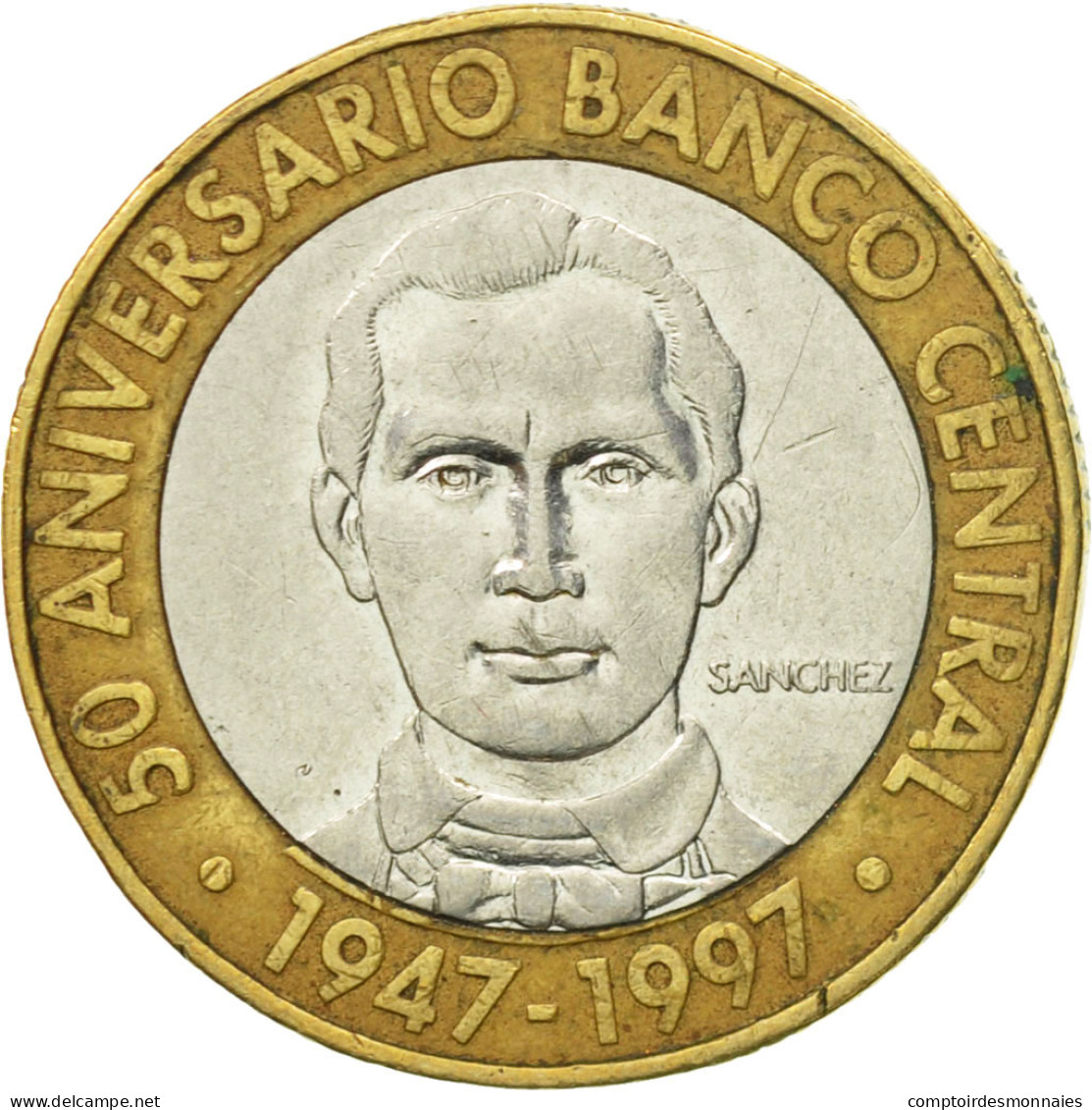 Monnaie, Dominican Republic, 5 Pesos, 1997, TB+, Bi-Metallic, KM:88 - Dominicaine