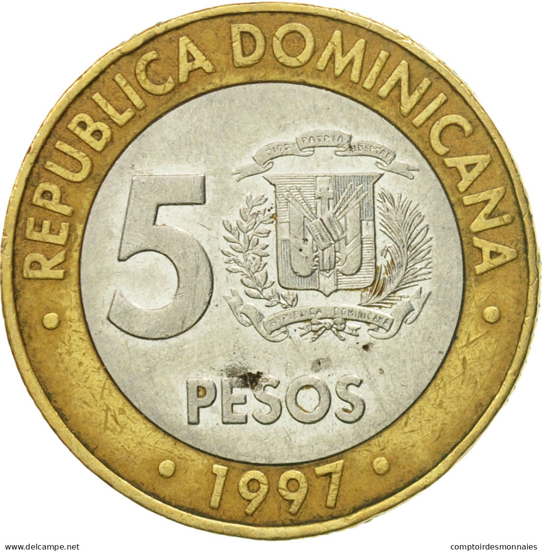 Monnaie, Dominican Republic, 5 Pesos, 1997, TB+, Bi-Metallic, KM:88 - Dominicana