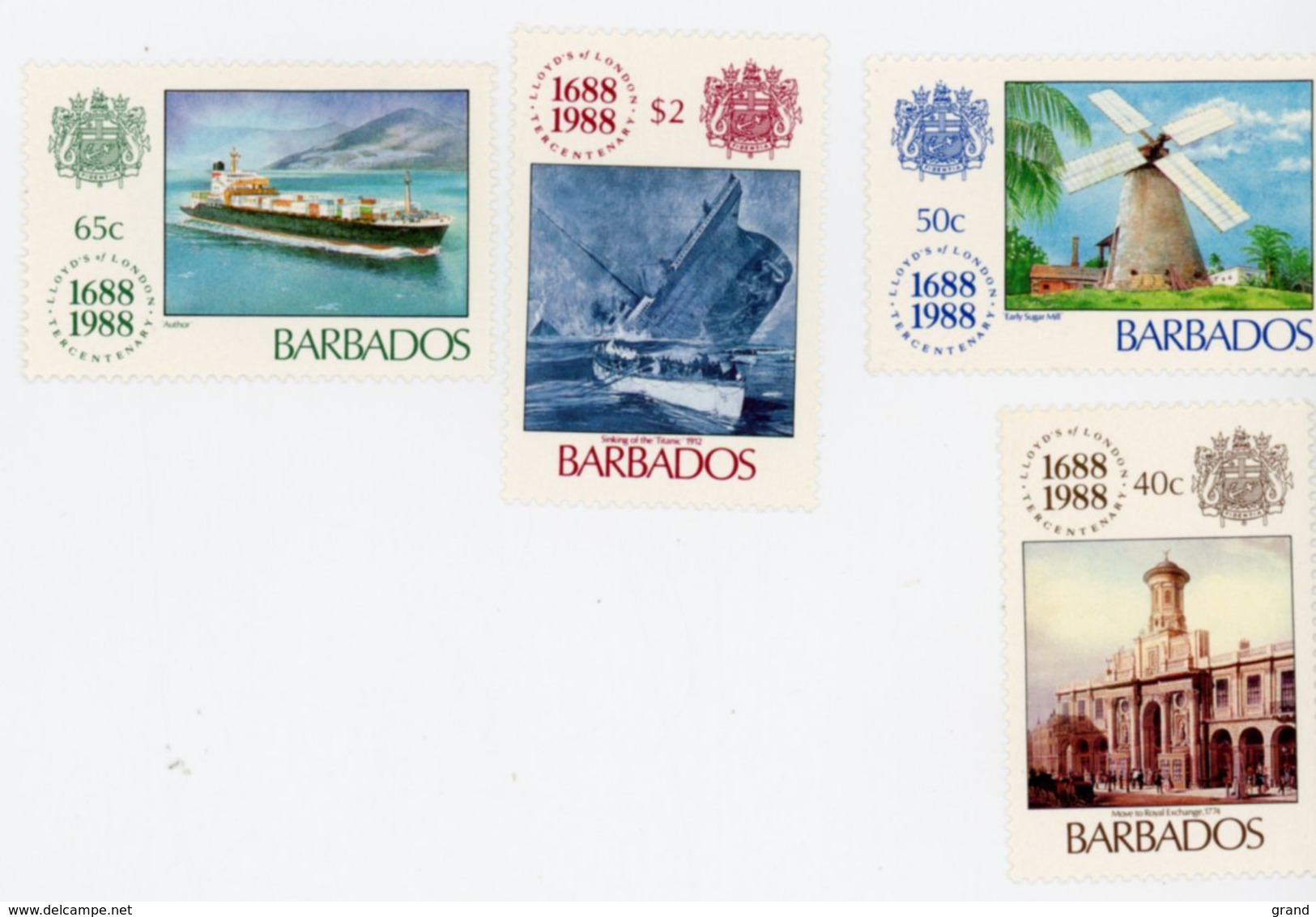 Barbados 1988-Moulin,bateaux-Lloyd's-Emission Commune-YT 732/5***MNH - Schiffe