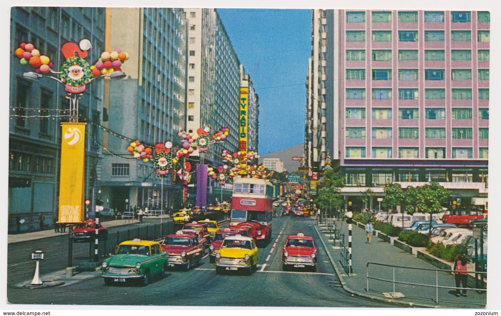 HONG KONG , TAXI CAR,  BUS , Festival   Vintage Old Photo Postcard - Chine (Hong Kong)