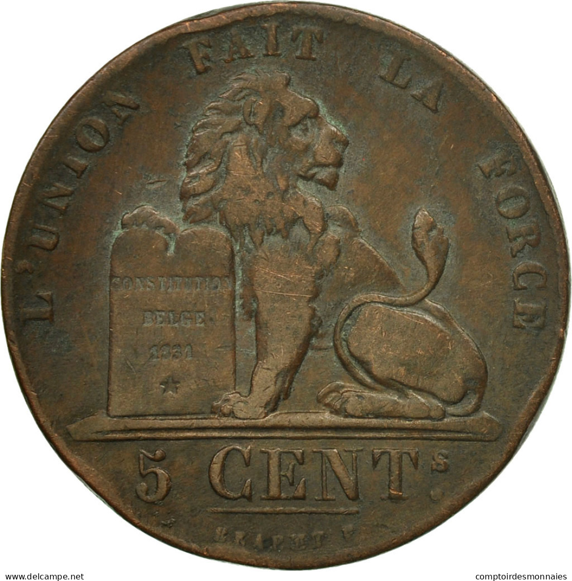 Monnaie, Belgique, Leopold I, 5 Centimes, 1851, TTB, Cuivre, KM:5.1 - 5 Cent