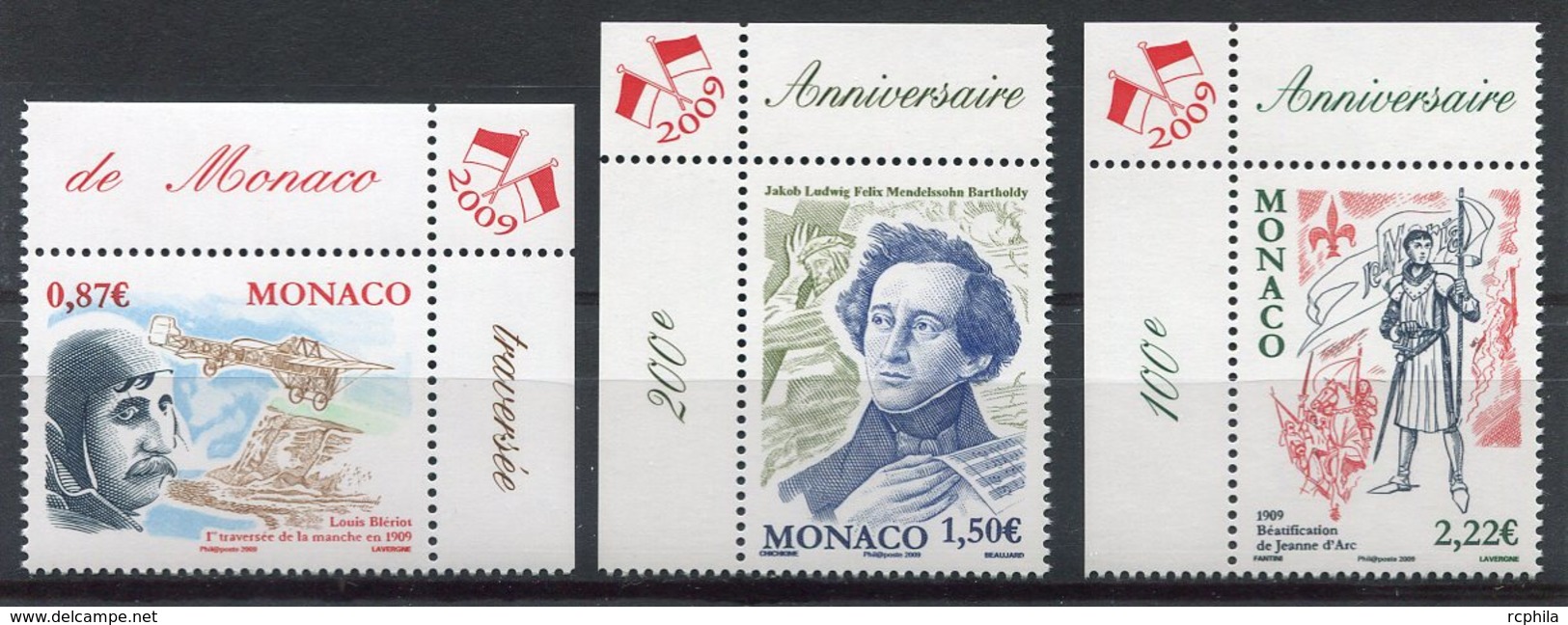 RC 9741 MONACO N°2663 / 2665 JEANNE D'ARC MENDELSSOHN COMPOSITEUR BLÉRIOT AVIATEUR NEUF ** TB - Unused Stamps