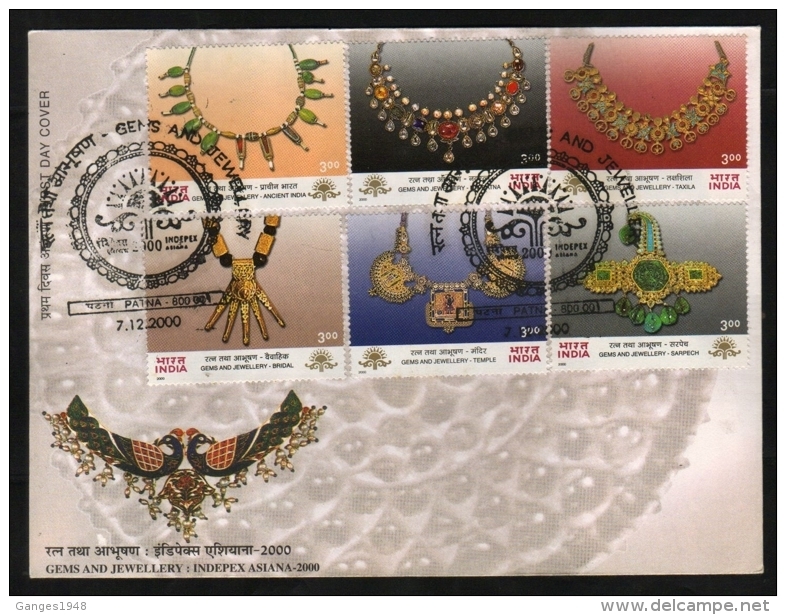 India  2000  Minerals  Diamonds  Gems And Lewellery  6v  PATNA  FDC   #  07477   D  Inde Indien - Minerals