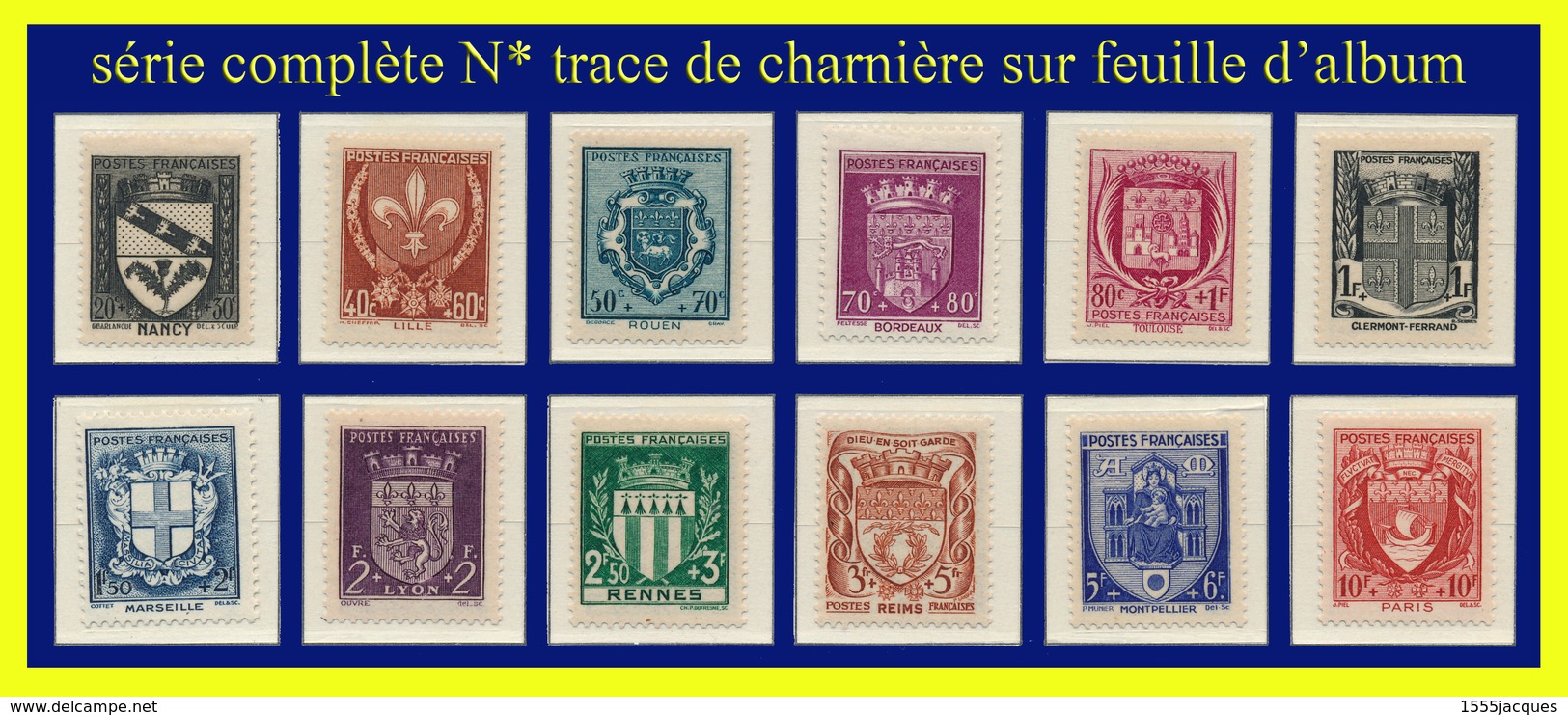 N° 526 À 537 ARMOIRIES DES VILLES (I) 1941 - SÉRIE COMPLÈTE - N* TRACE DE CHARNIÈRE SUR FEUILLE D'ALBUM - 1941-66 Armoiries Et Blasons