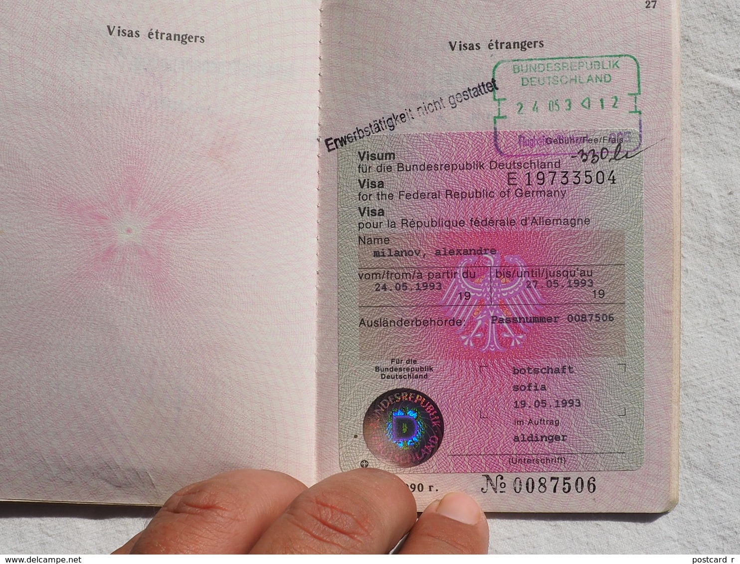 Passeport Service BULGARIE 1990   visas Germany     passeport reisepass pasaporte border stamp   A 179