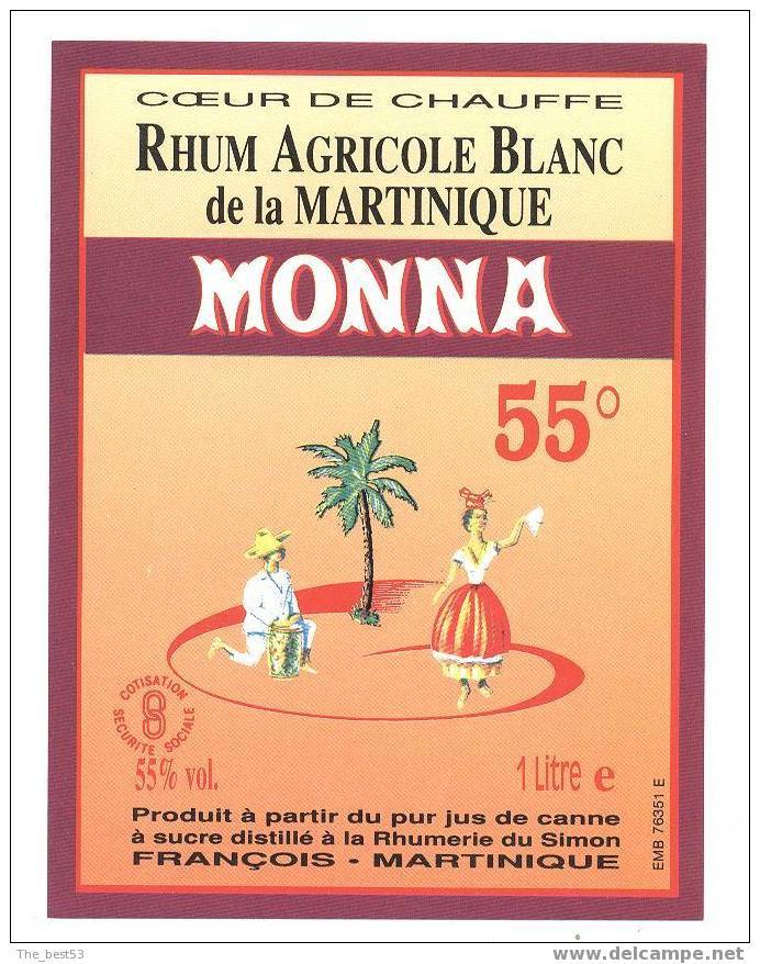 Etiquette De Rhum  Agricole Blanc De La Martinique -  Monna  -  Simon François  Martinique - Rhum