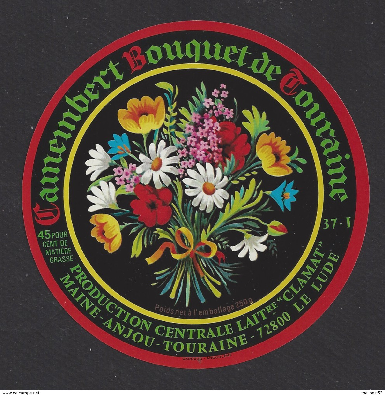 Etiquette De Fromage Camembert -  Bouquet De Touraine -  Centrale Laitière Clamat  à  Pernay  (37 I)  -  Thème Fleurs - Cheese