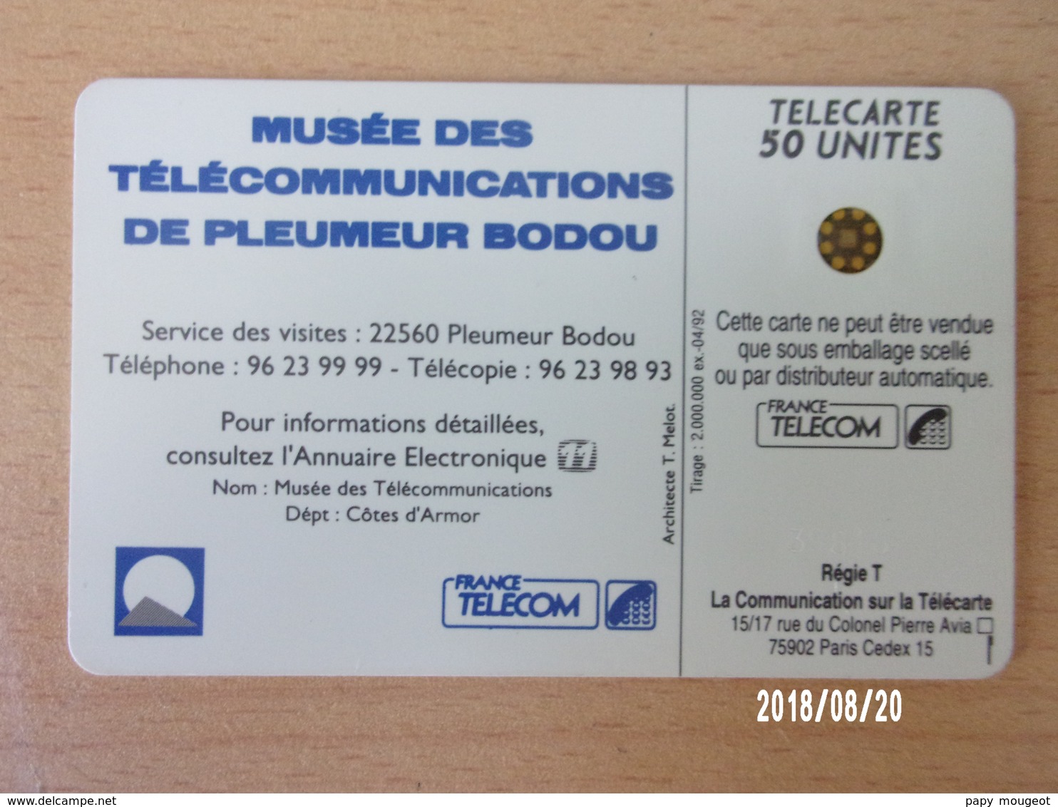 F269 Pleumeur-Bodou- Musée 50U SC4 04/92 - 1992