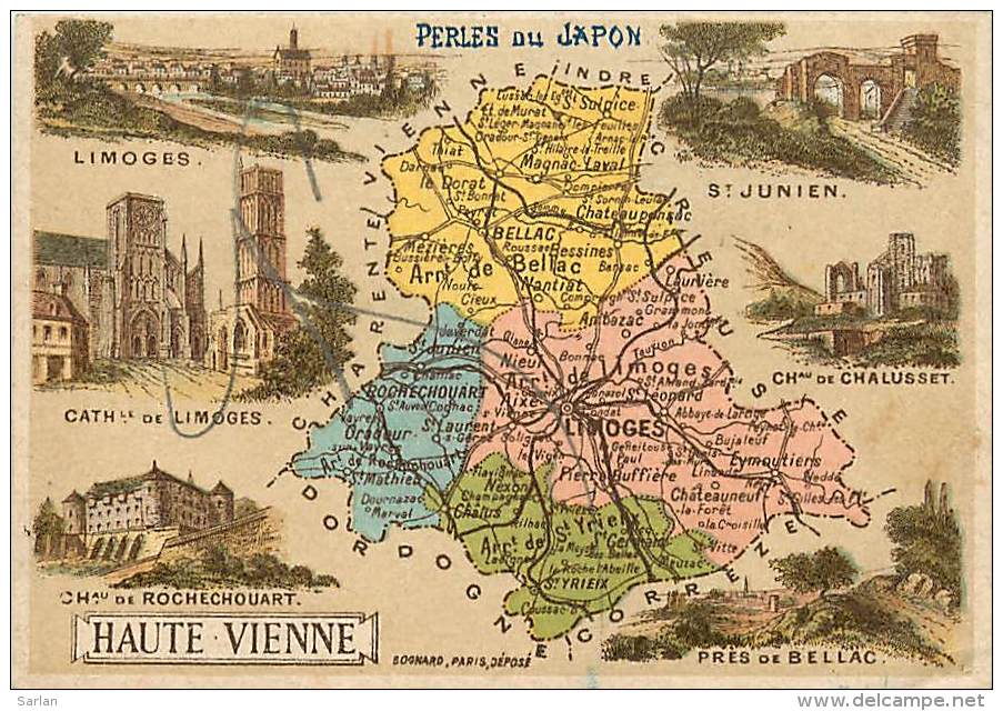 87 , Chromo , Carte Départementale De La Haute Vienne ,  + Pub Perle Du Japon Au Dos , * 323 10 - Autres & Non Classés