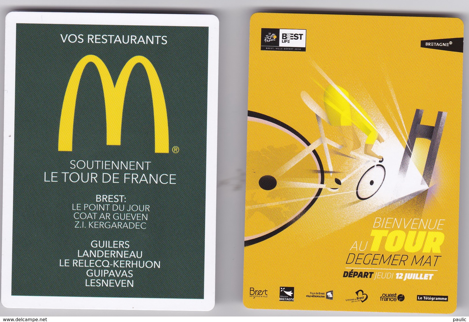 Publicité McDonald's Tour De France 2018 Brest Départ Jeudi 12 Juillet ( Carte De Circulation Routière ) - McDonald's