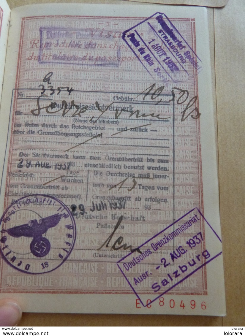 Passeport République Française Très Bon état SERRE Née 1897 Thuir, Montpellier 1937 Salzburg Sortie Ponts Du Rhin - Autres & Non Classés