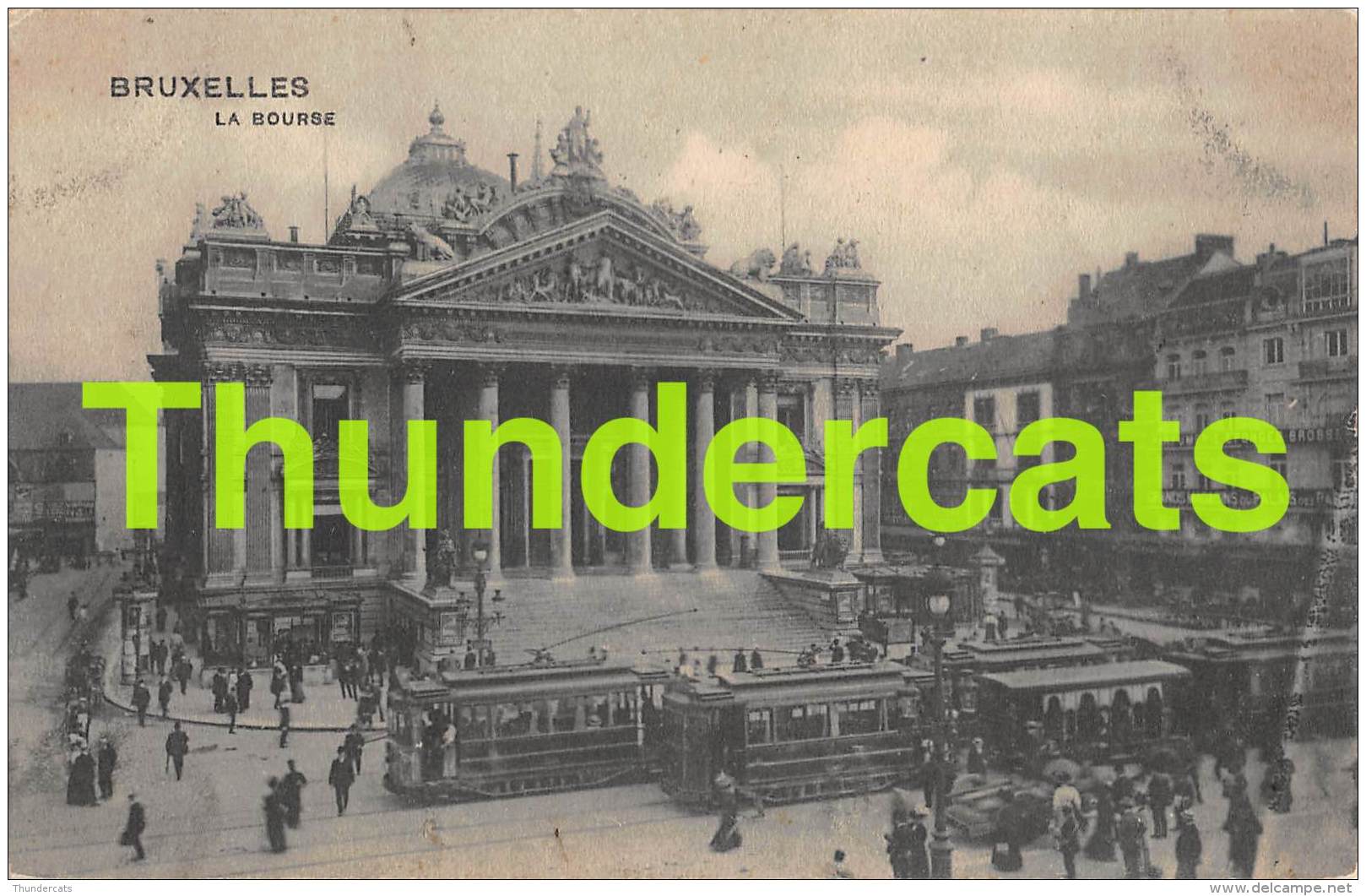 CPA BRUXELLES LA BOURSE TRAM  PUB PAIN D'EPICES L'AIGLE VAN REUSEL THIENPONT ST NICOLAS WAES - Trasporto Pubblico Stradale