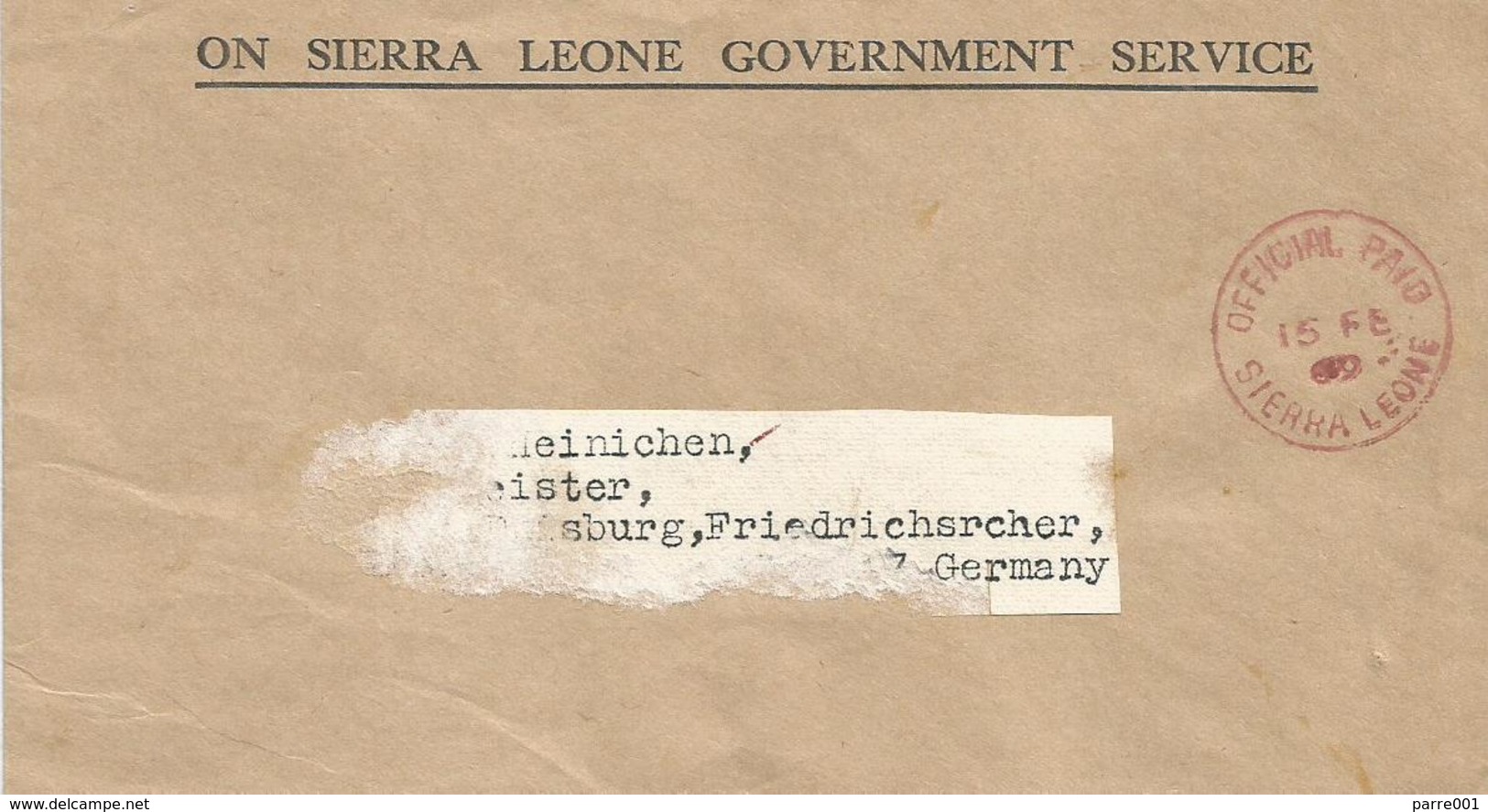 Sierra Leone 1969 Freetown Unfranked Official Paid Cover - Sierra Leone (1961-...)