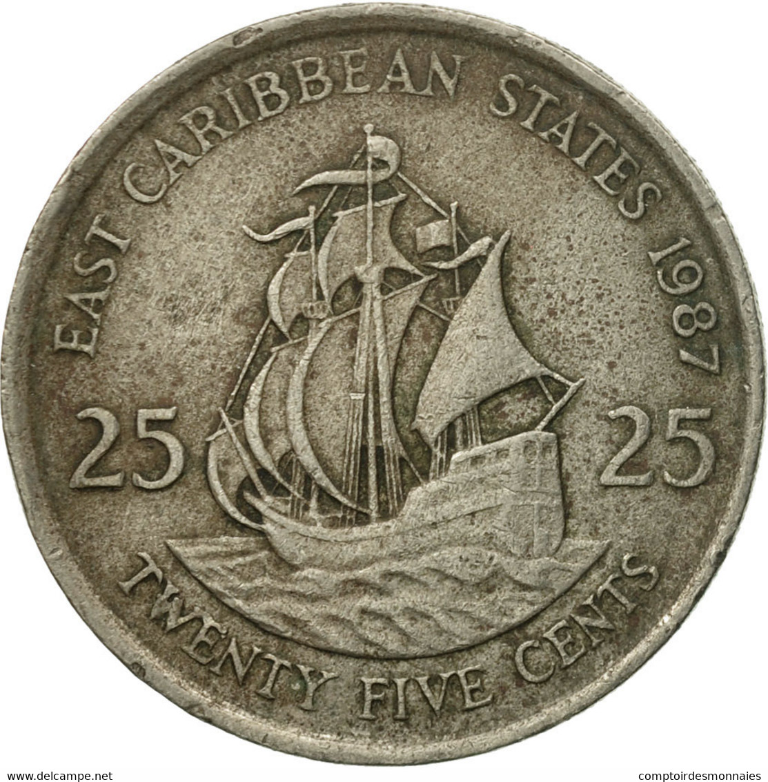 Monnaie, Etats Des Caraibes Orientales, Elizabeth II, 25 Cents, 1987, TB - Caraïbes Orientales (Etats Des)