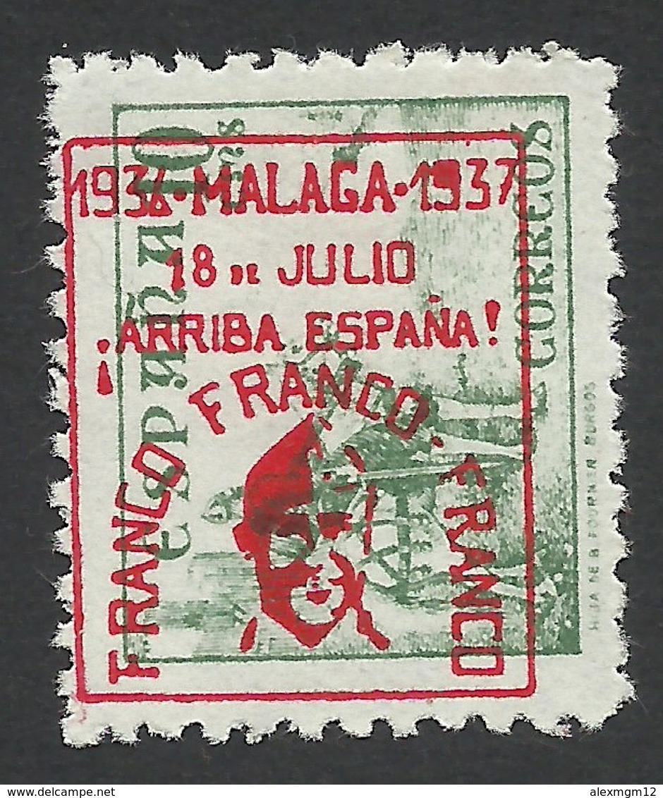 Spain, Malaga 10 C. 1937, Mi # 26, MH, Red Overprint - Nationalist Issues