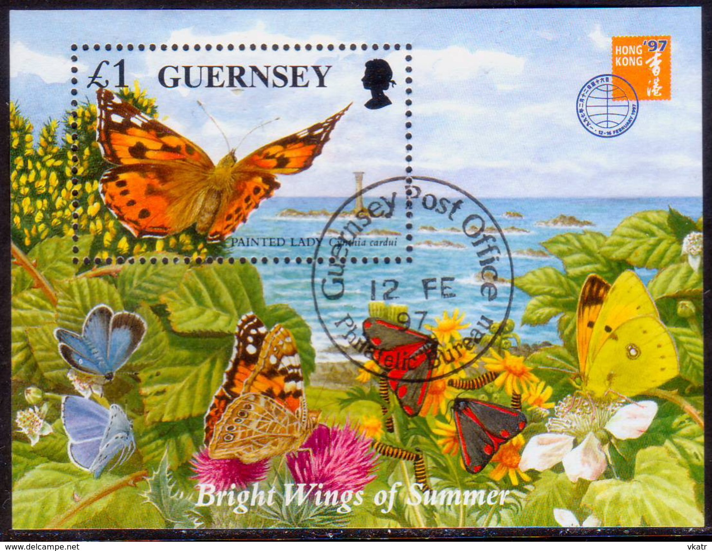 GUERNSEY 1997 SG 730-34 Compl.set W/margins+m/s Used Butterflies And Moths - Guernsey