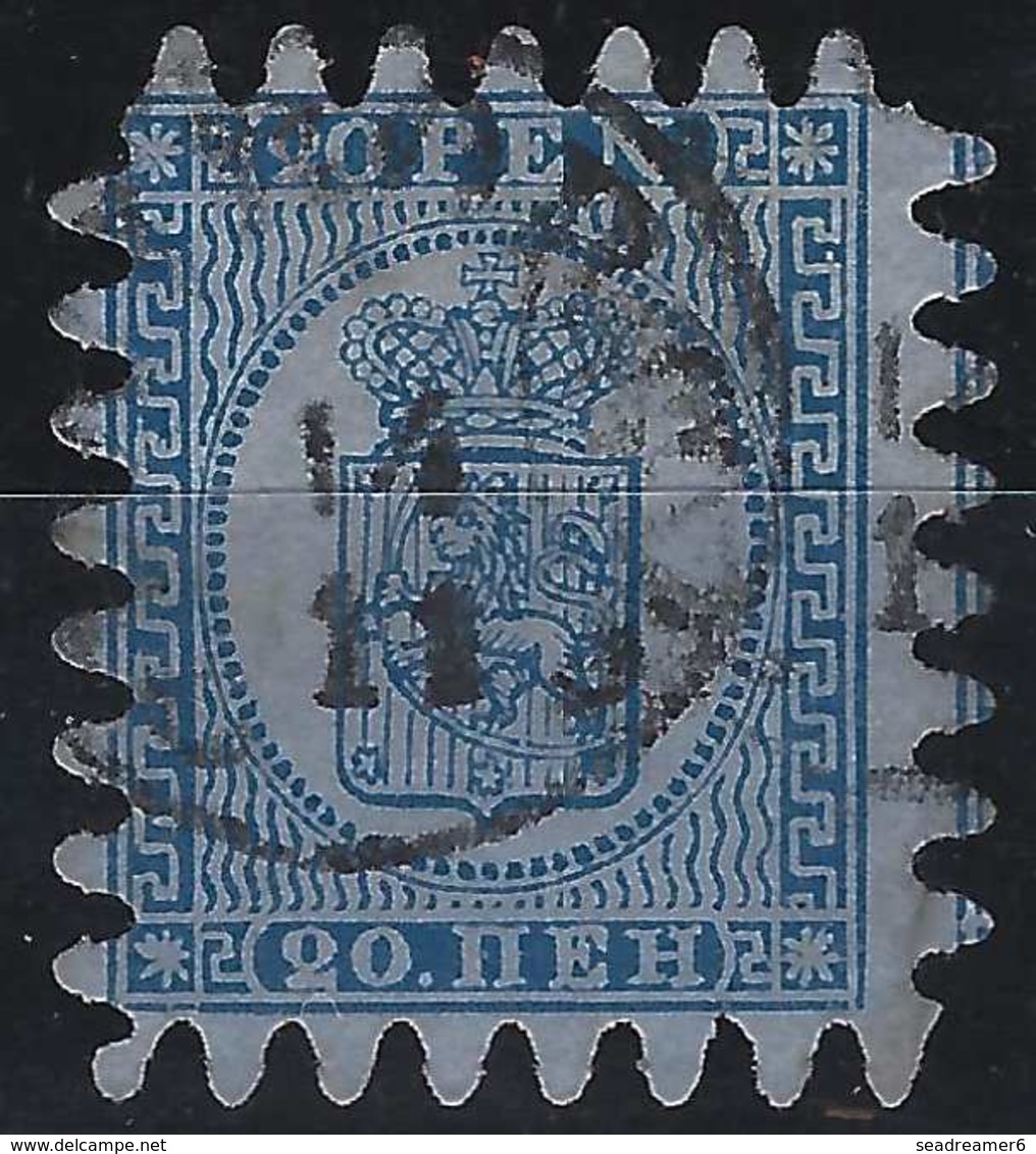 Finlande Coat Of Arms (FACIT) N°8v2C3 Bleu Sur Gris Bleu Papier Epais Roulette III Obl Petit Dateur Helsingfors.. - Usados