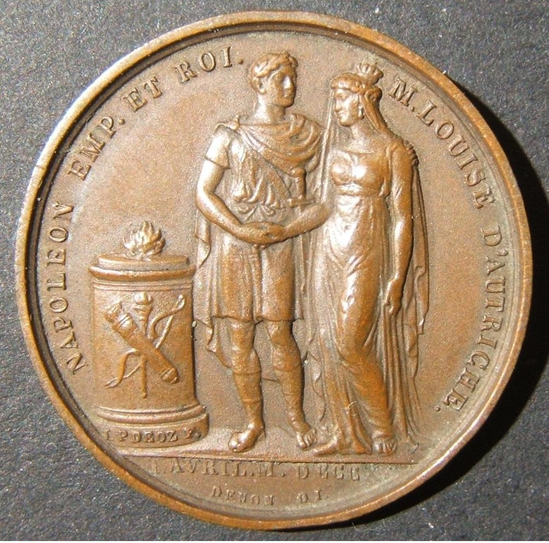 A60051 France: Bronze Bas Relief Medal Commemorating Napoleon's Marriage To Marie Louise, 1810; By F. Galle (André Galle - Albania