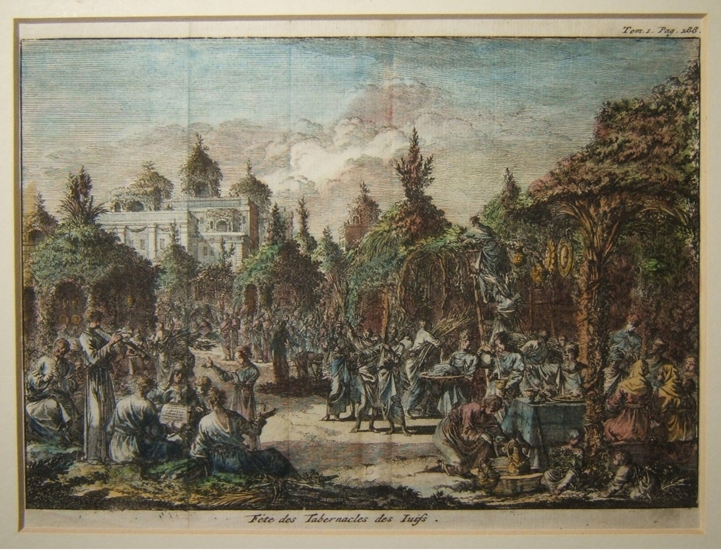 A60492 French Biblical Color Copperplate "Fête Des Tabernacles Des Iuifs" (Feast Of The Tabernacles Of The Jews - Sukkot - Prints & Engravings