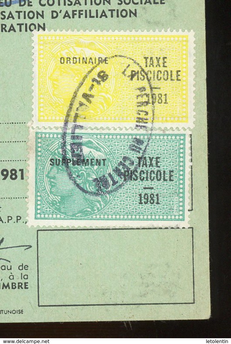 TIMBRES FISCAUX SUR CARTE FEDERALE DE PÊCHE (SAONE ET LOIRE 1981) - Autres & Non Classés