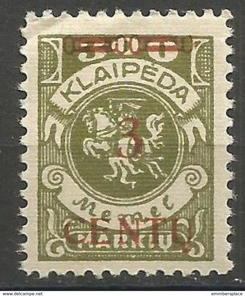 Klaipeda (Memel) - 1923 Centu Overprint 3c/300m MH *    Mi 168 - Unused Stamps