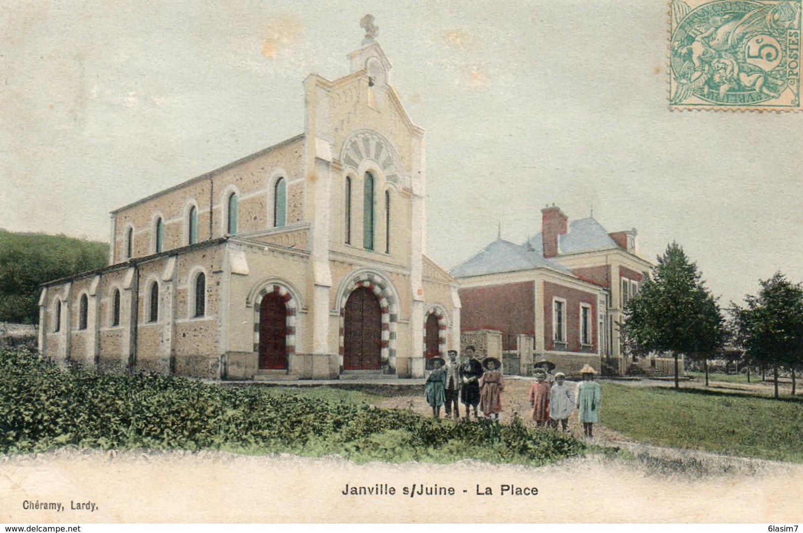 CPA - JANVILLE-sur-JUINE (91) - Aspect Des Enfants Sur La Place En 1906 - Carte Colorisée - Autres & Non Classés