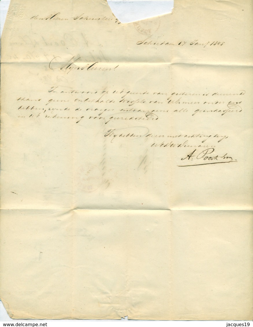 Nederland Voorfilatelie Brief 1845 Van Schiedam Naar Scheurleer En Zonen In Den Haag - ...-1852 Precursori