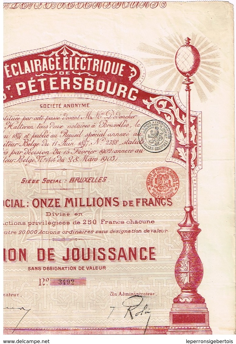 Action Ancienne - Eclairage Electrique St-Pétersbourg - Titre De 1903 N°3492 - Déco - Russia